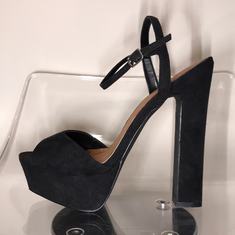 Black platform peep toe heels
